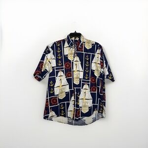 Vintage Gant Ship All Over Print Button Down Med Shirt Boats Nautical Hip Hop‎